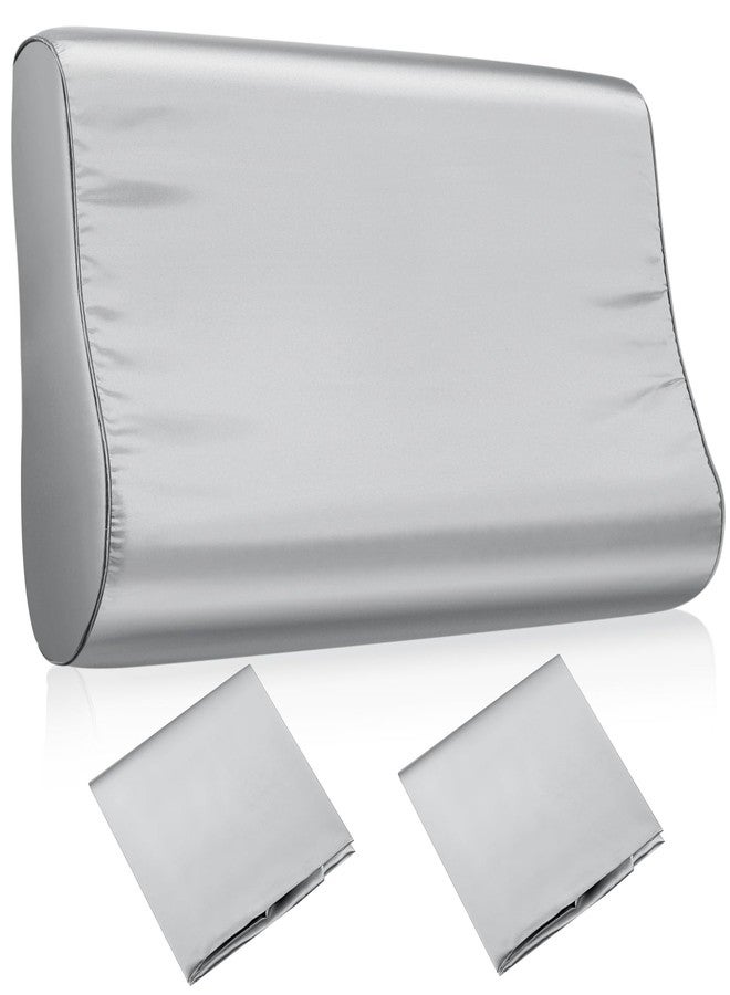 Breling 2 Pcs Silk Pillowcase for Memory Foam Neck Satin Pillow Case for Contoured Support Headrest Wave Shape Soft Smooth Headrest Cover (Light Gray) - Image 1